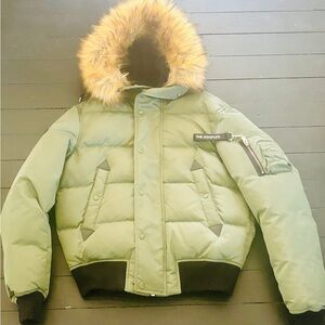 The Kooples Olive Puffer Jacket with Faux Fur Hood